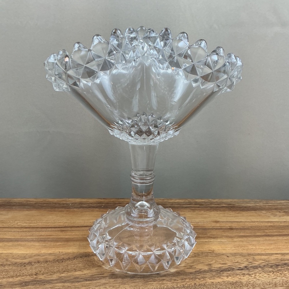 EAPG Antique Amazon Sawtooth Clear‎ Glass Double Vase 8.75 Inch